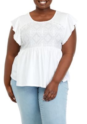 Wonderly Women's Plus Size Embroidered Peplum Knit Top, White, 4X