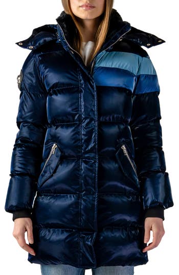 Woodpecker Penguin Faux Fur Lined Hooded Quilted Puffer Coat in Blue Steel at Nordstrom Rack, Size X-Small