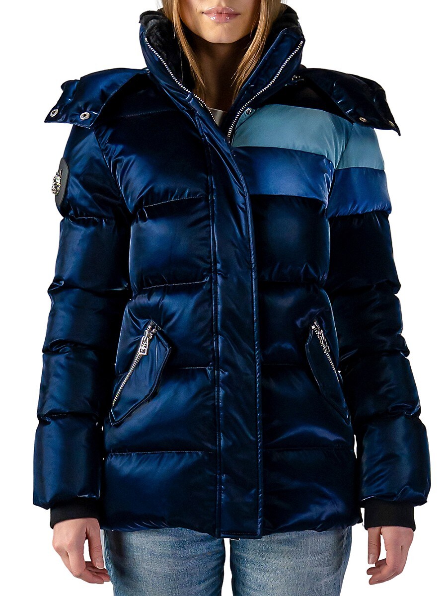 Woodpecker Women's Bumnester Faux Fur Lined Puffer Coat - Blue Steel - Size M