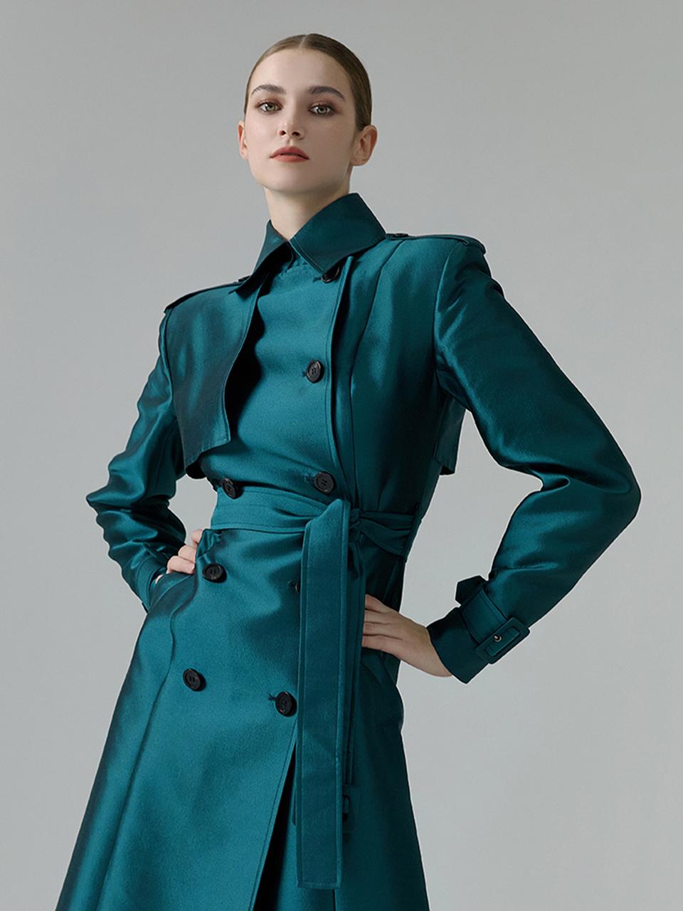 Wool Silk Trench Coat [Green]