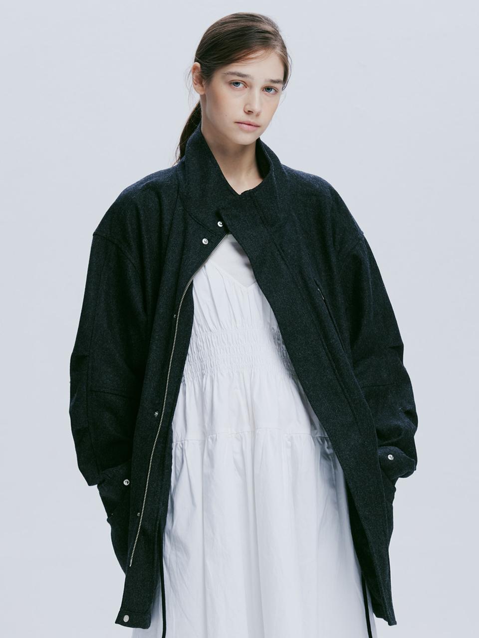 Wool Utility Oversized Adjustable Jacket [Charcoal]