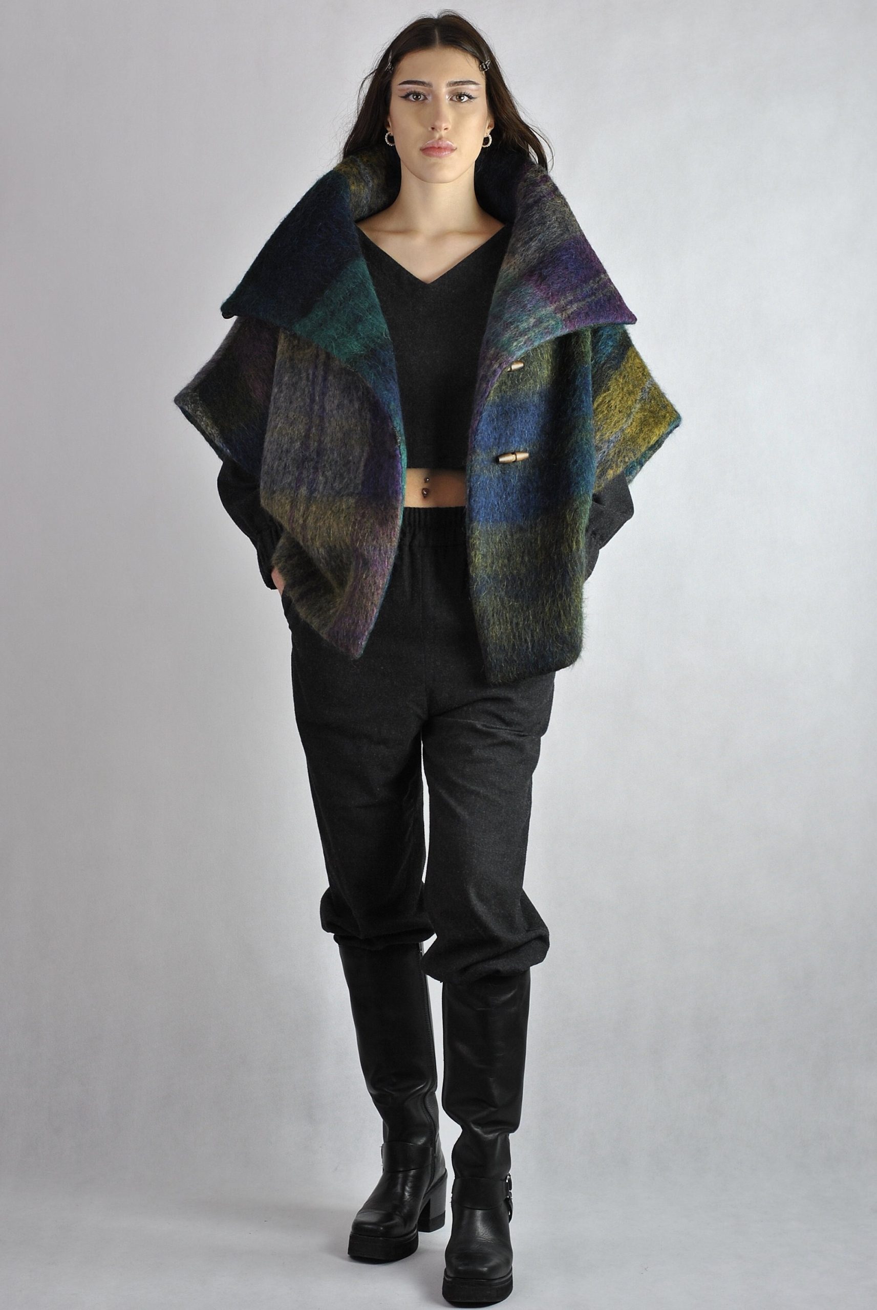 Wool Winter Short Sleeve Jacket, 100% Wool Cardigan, Warm Bolero Overcoat Multicoloured Coat No. 153