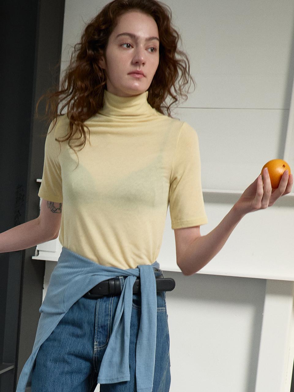 Woolish Seethrough Half Polo Top [Pastel Yellow]