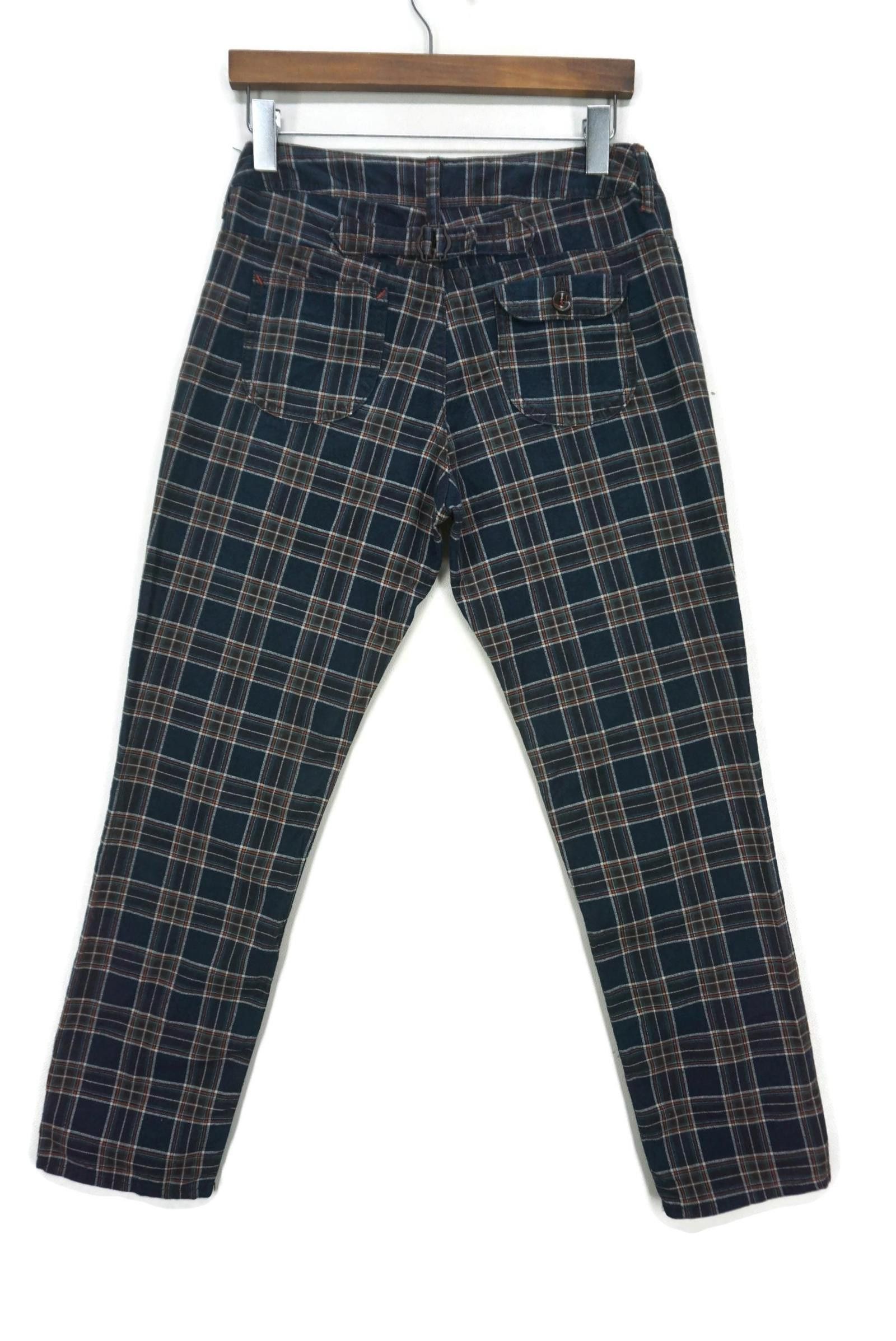 Workers Plaid Cropped Pants Size 30X27 Betty Smith Linen Blend in Blue, Women's