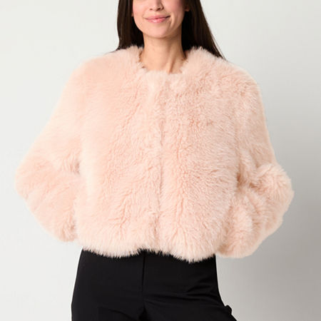 Worthington Faux Fur Heavyweight Womens Faux Fur Coat, Large, Pink