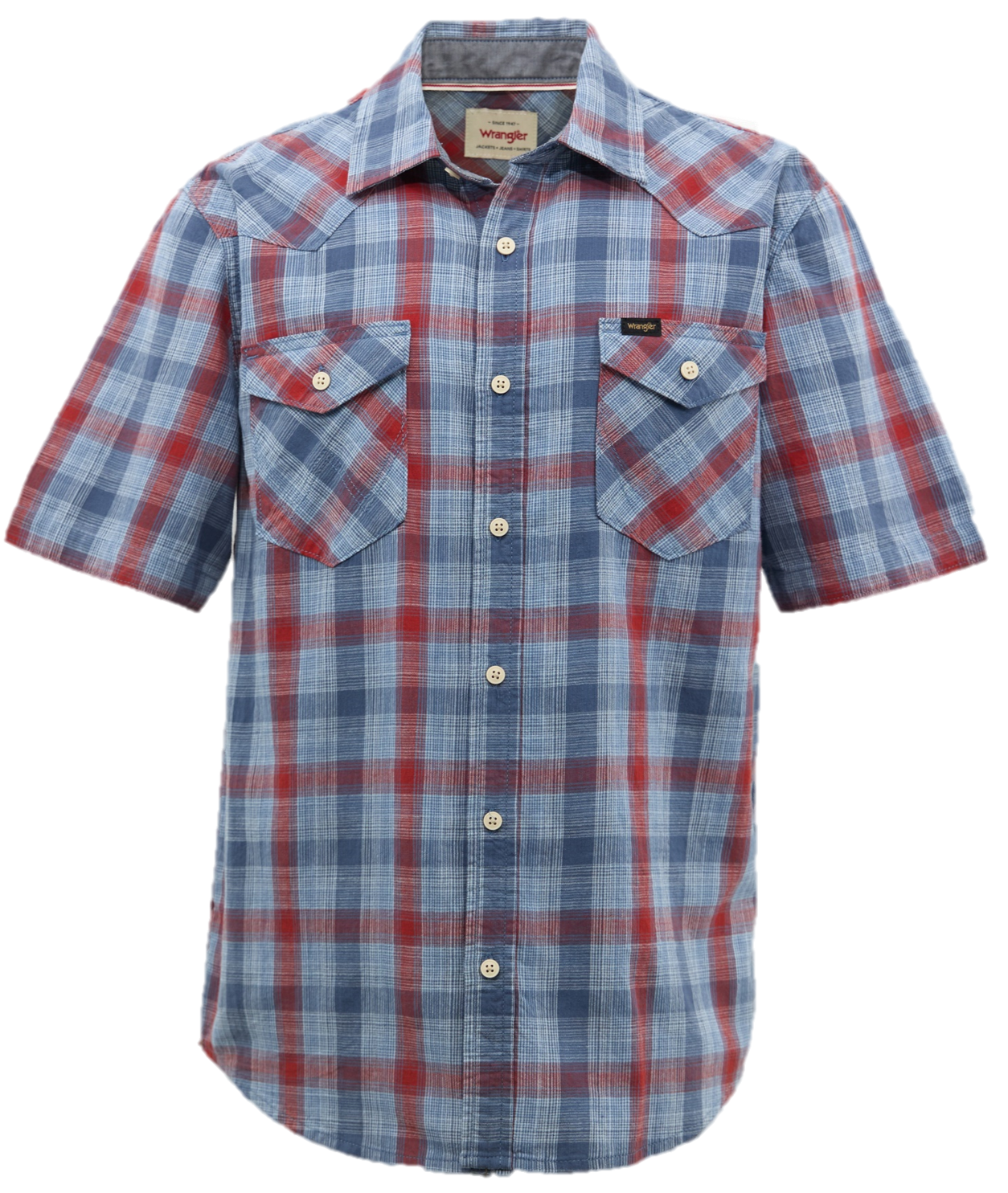 Wrangler Wrangler Short Sleeve Plaid Shirt Vintage Indigo, 2XL in Blue | 112366341005