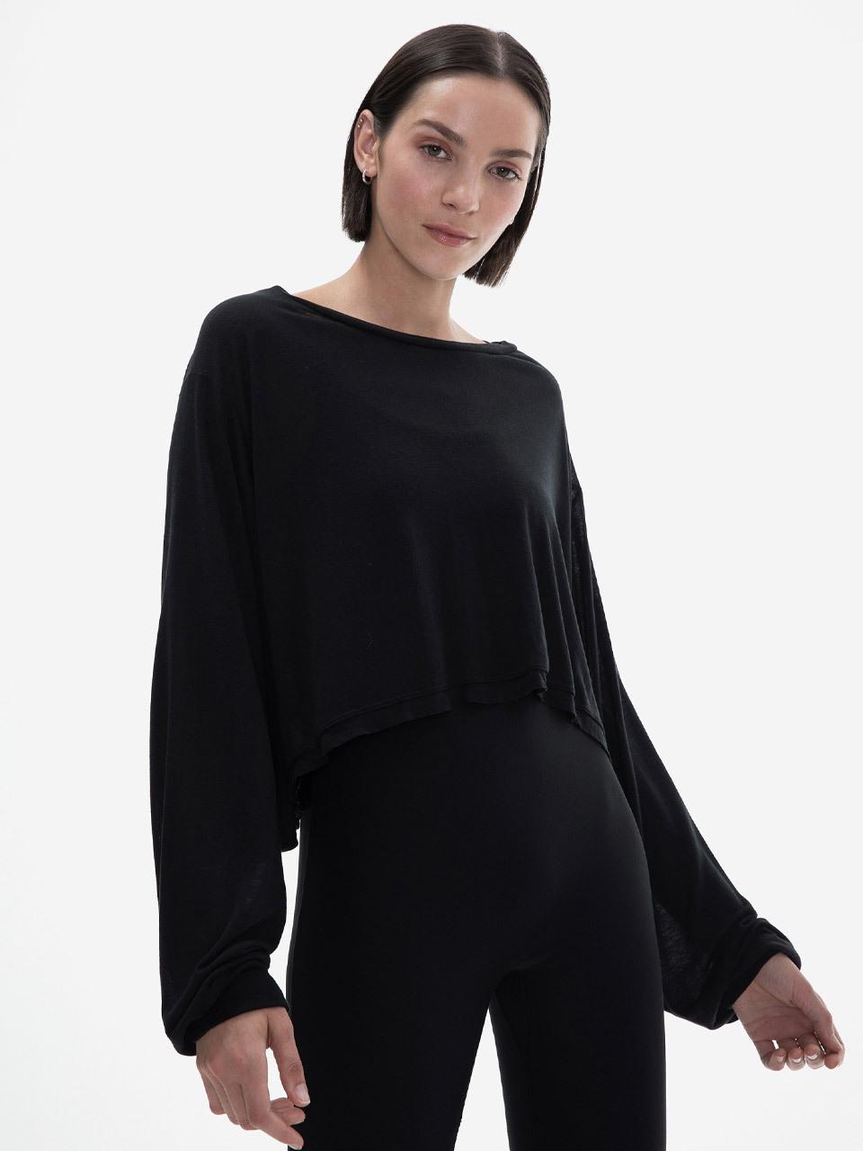 Wrap Style Tencel Blend Top [Black]