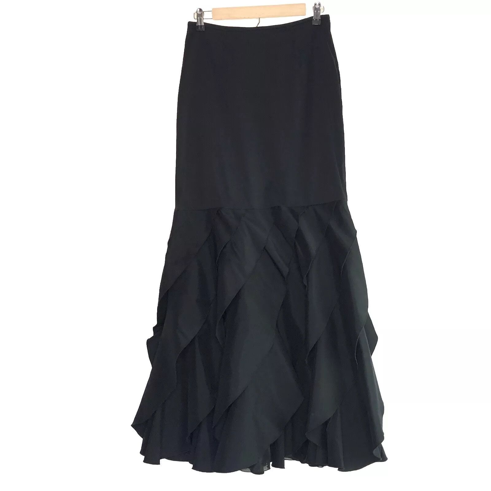 Xscape Black Mermaid Ruffled Bottom Maxi Skirt Gown Size 6, Women's