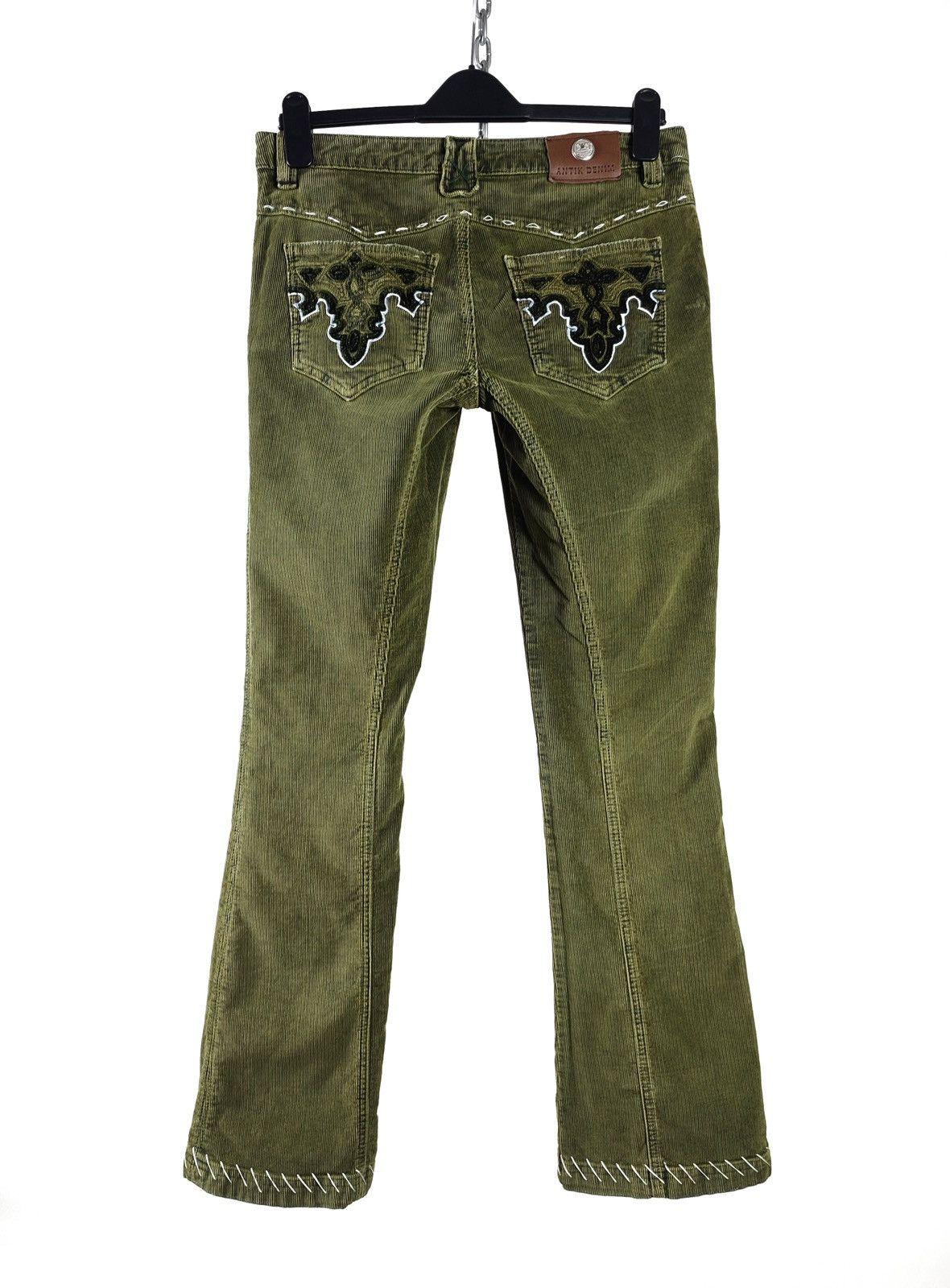 Y2K Antik Denims Usa Corduroy Flared Embroidered Pants in Khaki, Women's (Size 29)