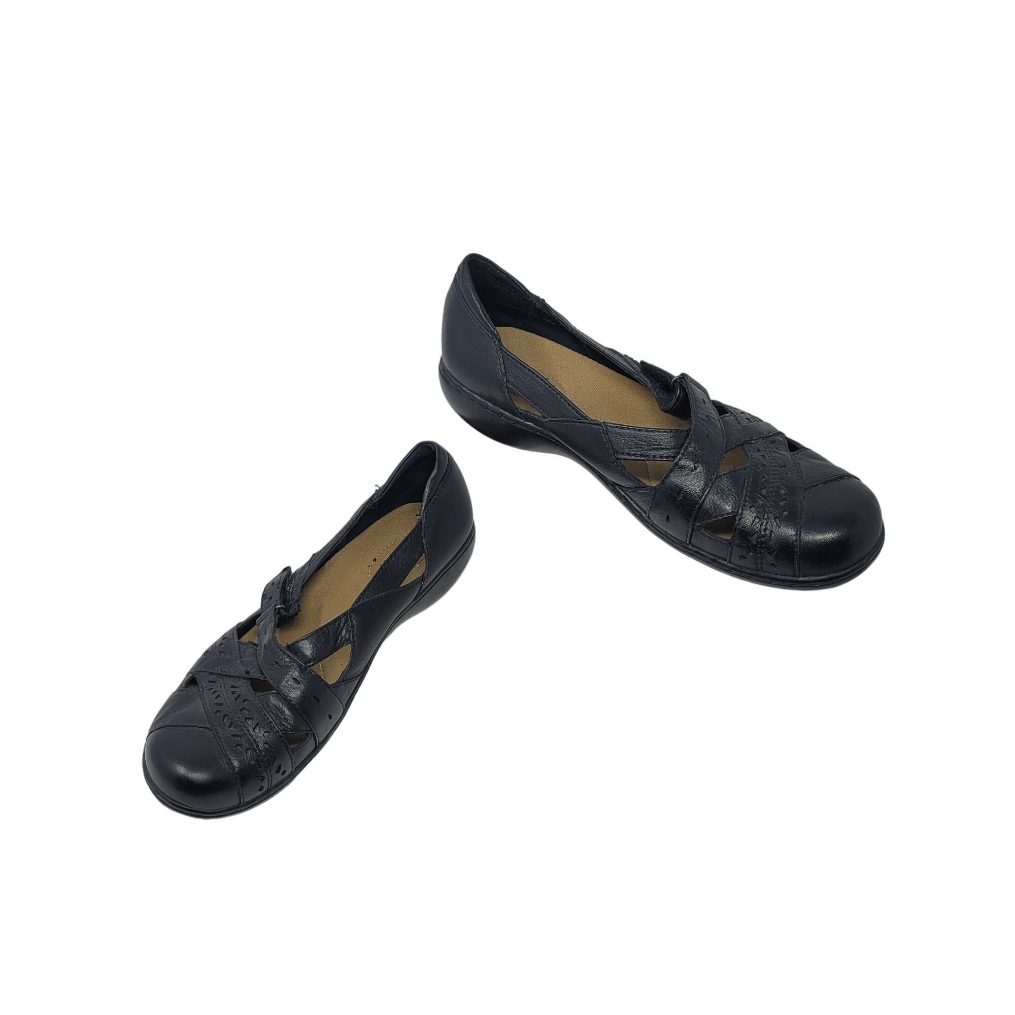 Y2K Clarks Bendables Leather Mary Janes 9.5 Black Flats Twee, Women's