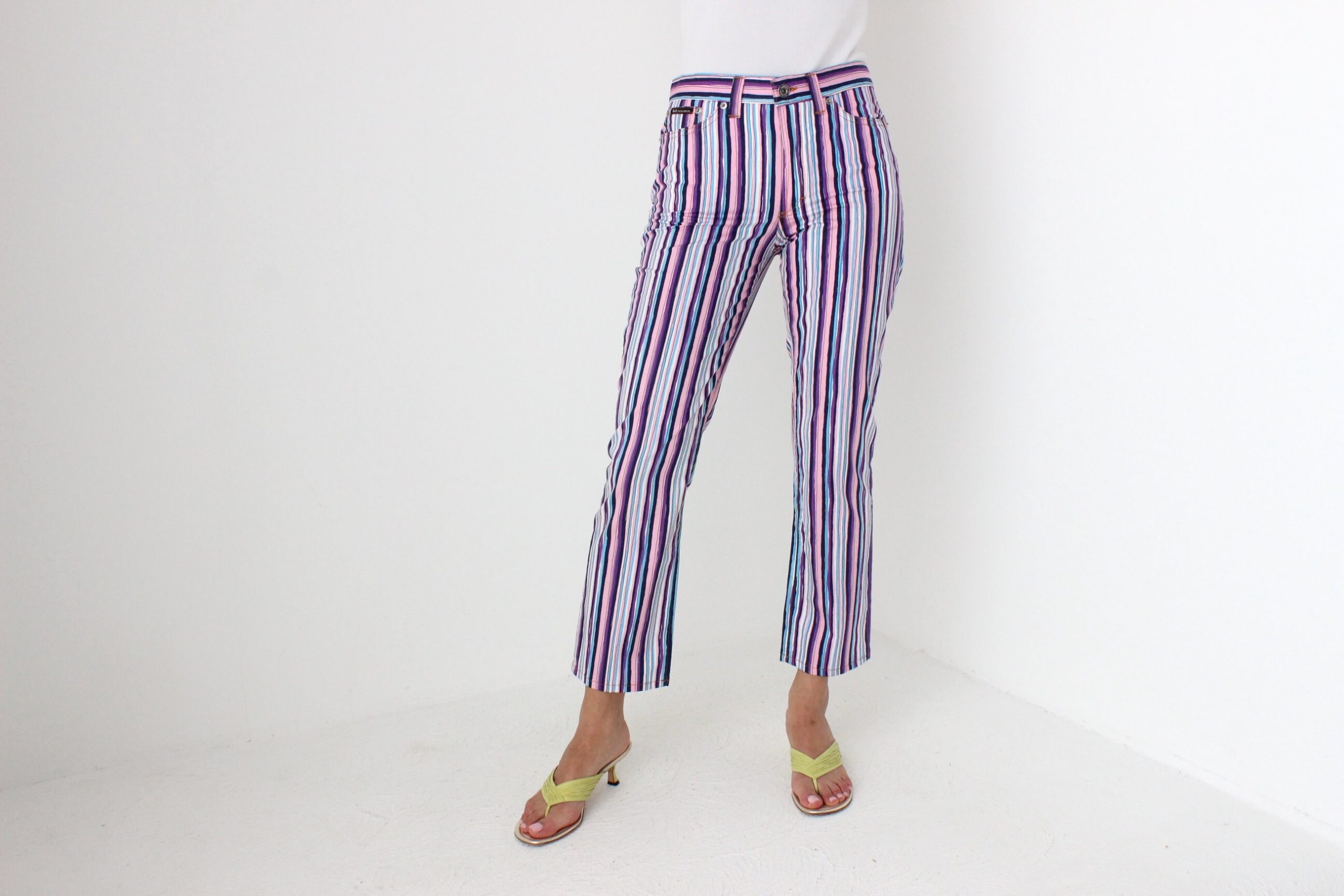 Y2K Dolce & Gabbana D&g Pastel Striped Cotton Cropped Leg Jeans/Pants Trousers