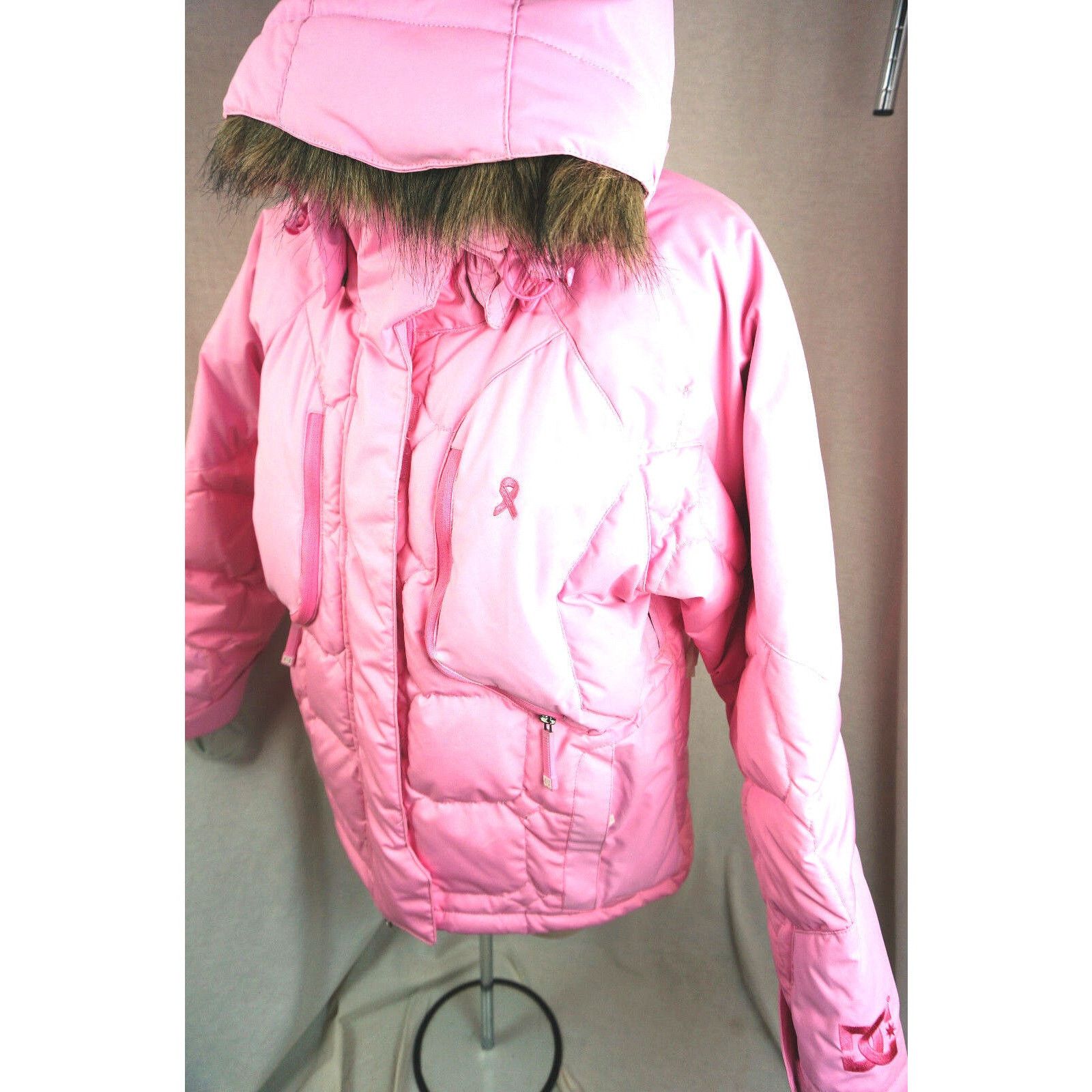 Y2K Ski Jacket Dc Shoes Pink Cancer Ribbon Snow Puffer Coat, Women's (Size XS)