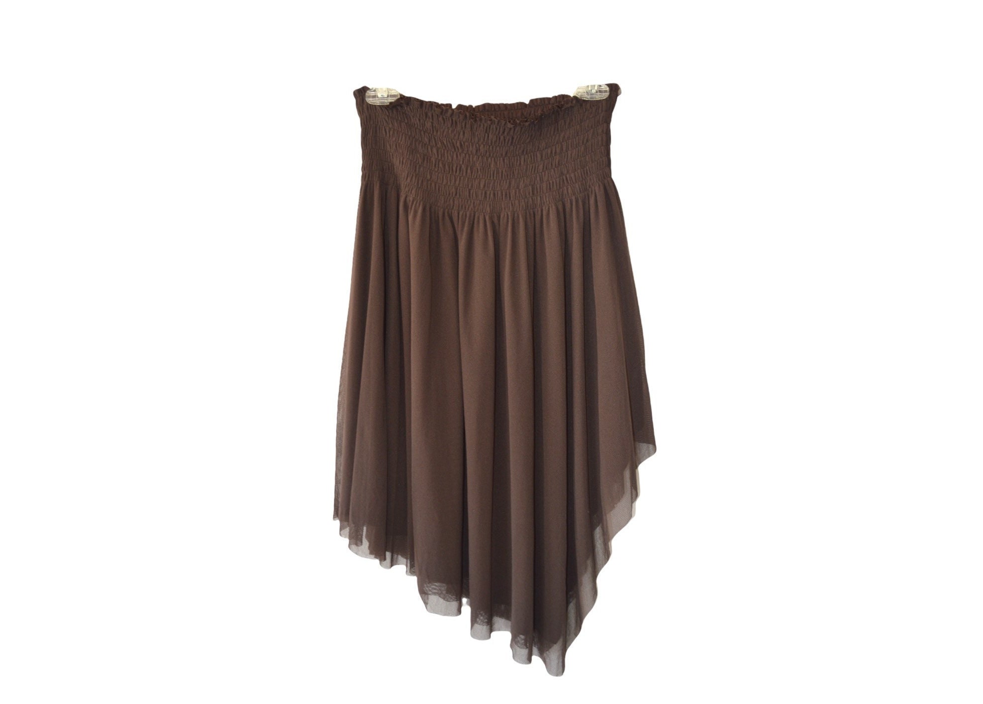 Y2K Skirt Brown Asymmetric Midi 00S Pleated Layered Party Grunge Mesh 2000S Vintage High Waisted Cocktail Romantic Small