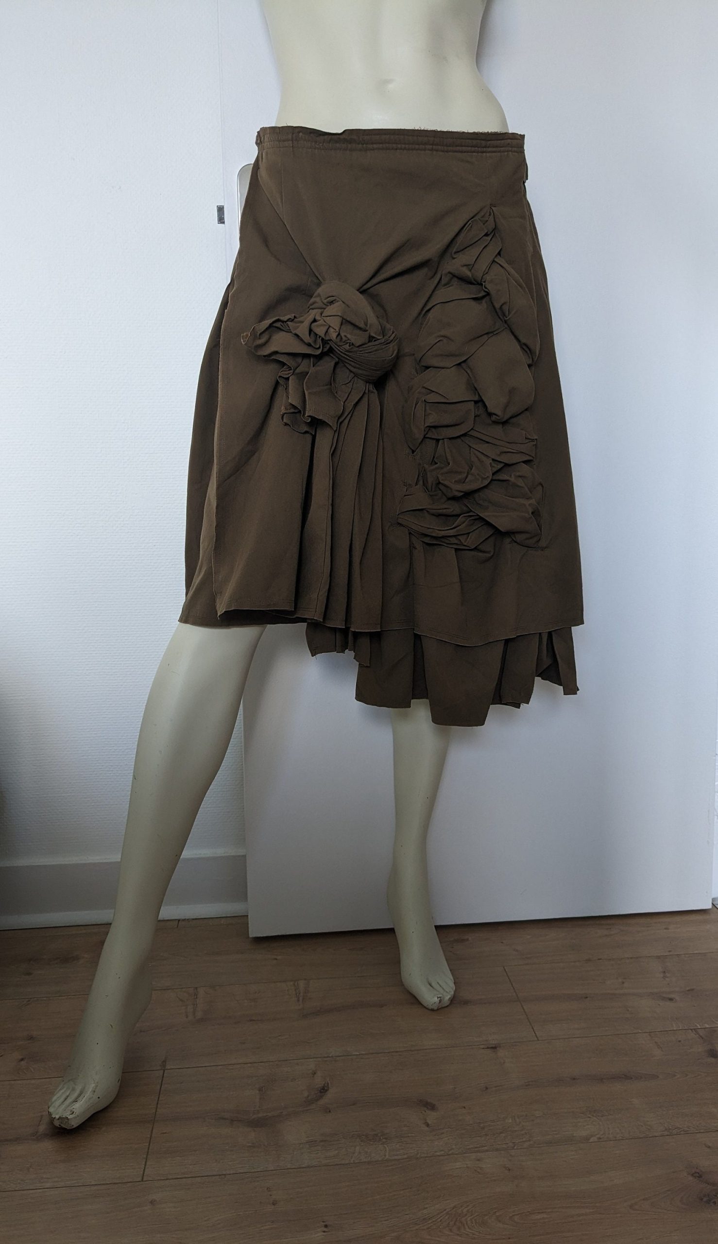 Year 2002 - Comme Des Garçons Khaki Asymmetrical Skirt Japanese Designer Rei Kawakubo Clothing