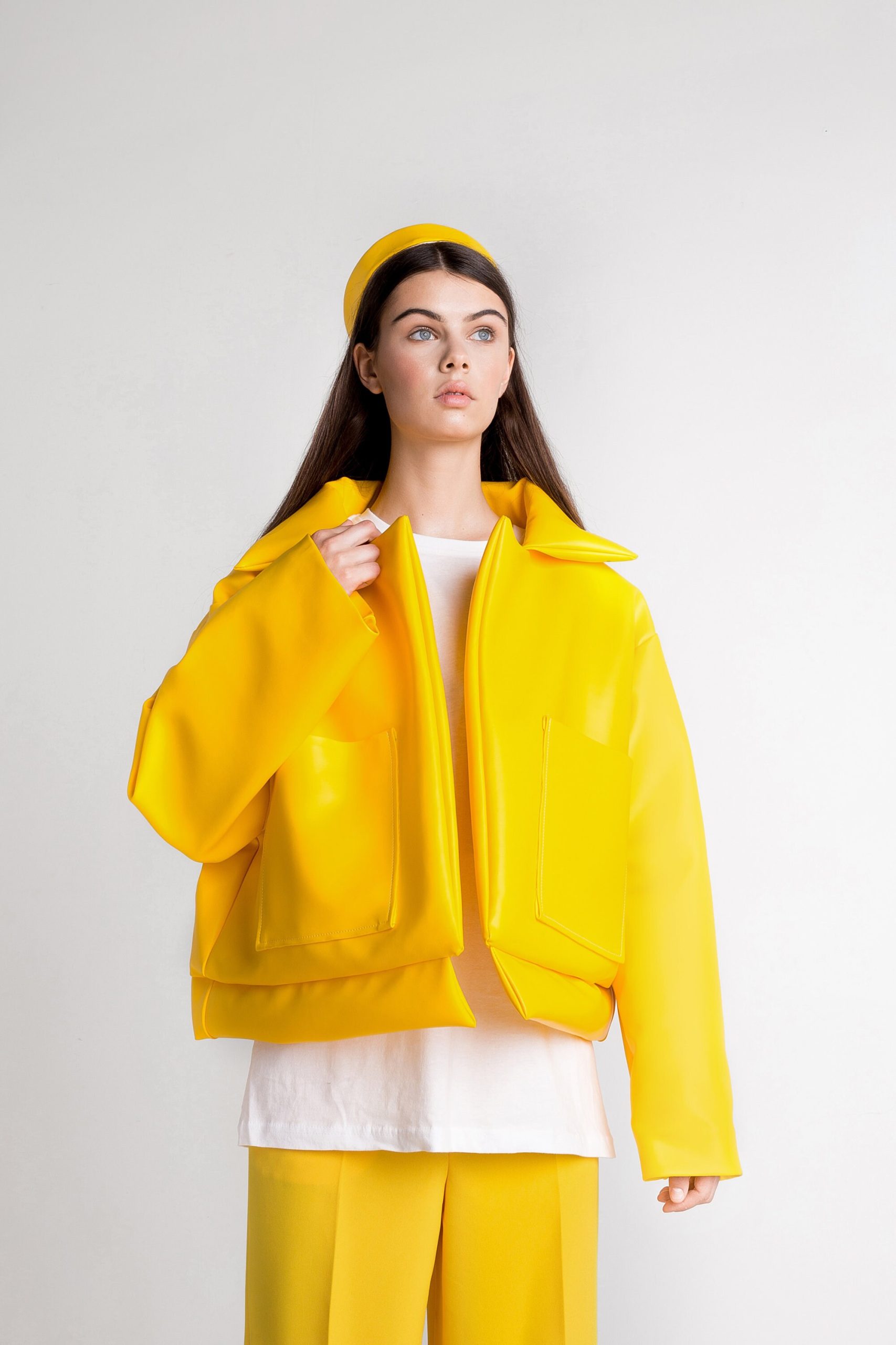 Yellow Faux Leather Jacket - Puffer Unisex Padded Jacket