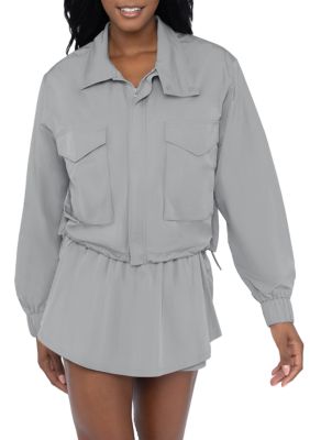 Yogalicious Women's Radiant Commuter Woven Crop Cinch Hem WindBreaker with Front Patch Pockets, Small