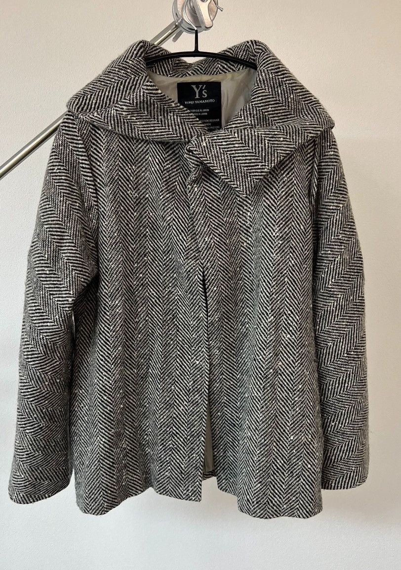 Yohji Yamamoto Ys Wool Plaid Cape Coat 2408-Nextarrow in Grey, Women's (Size XL)