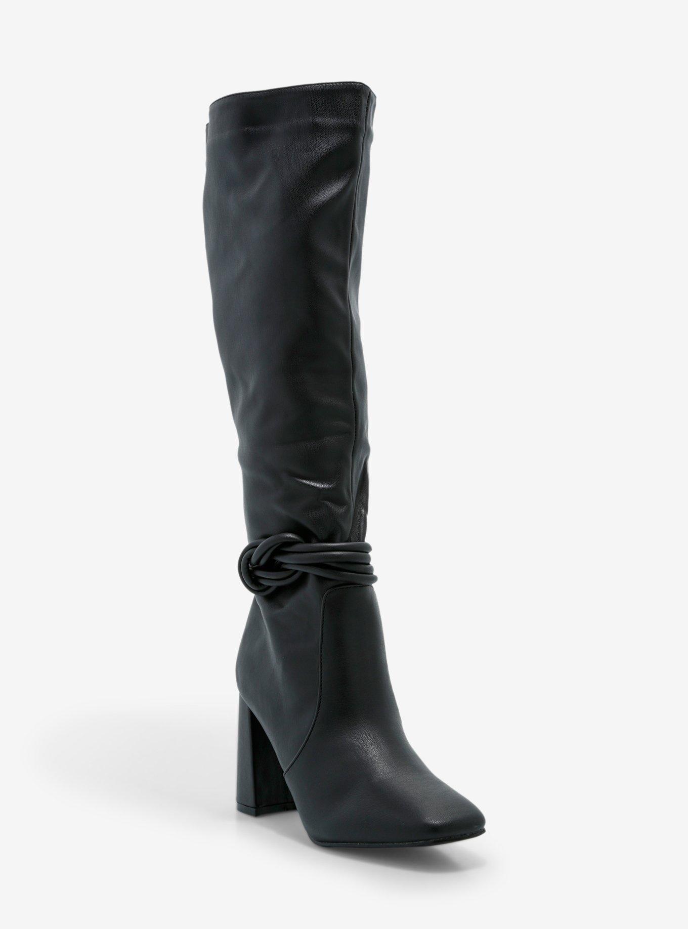 Yoki Black Knot Heeled Knee-High Boots