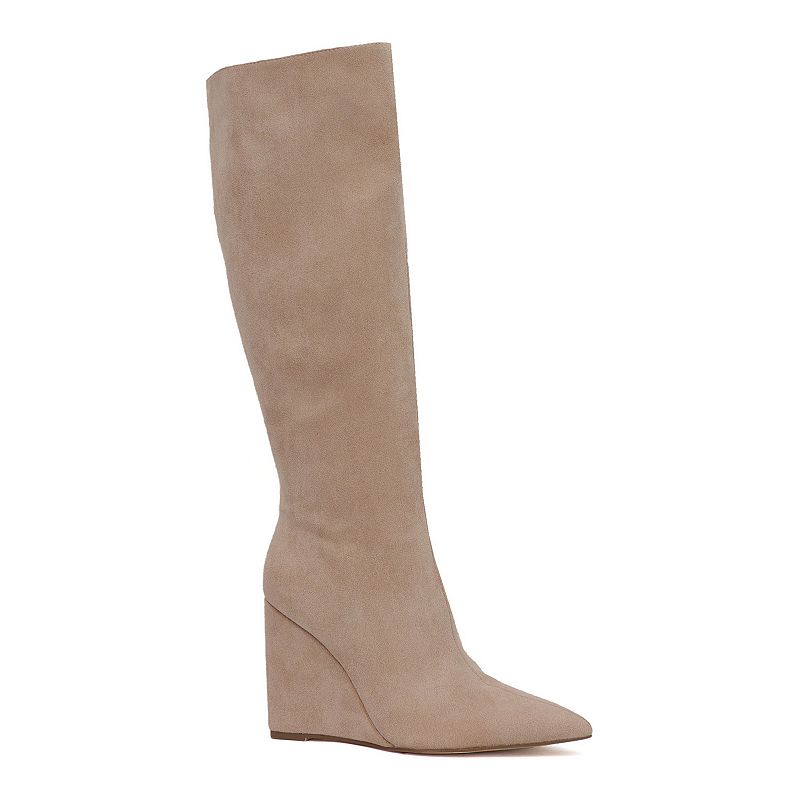 Yoki Erlinda Women's Wedge Over-The-Knee Suede Boots, Size: 7.5, Beige