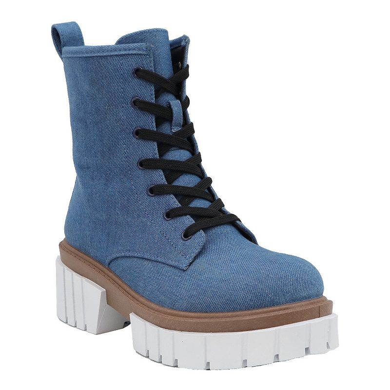 Yoki Mikeey-18 Women's Lace-Up Lugsole Boots, Blue