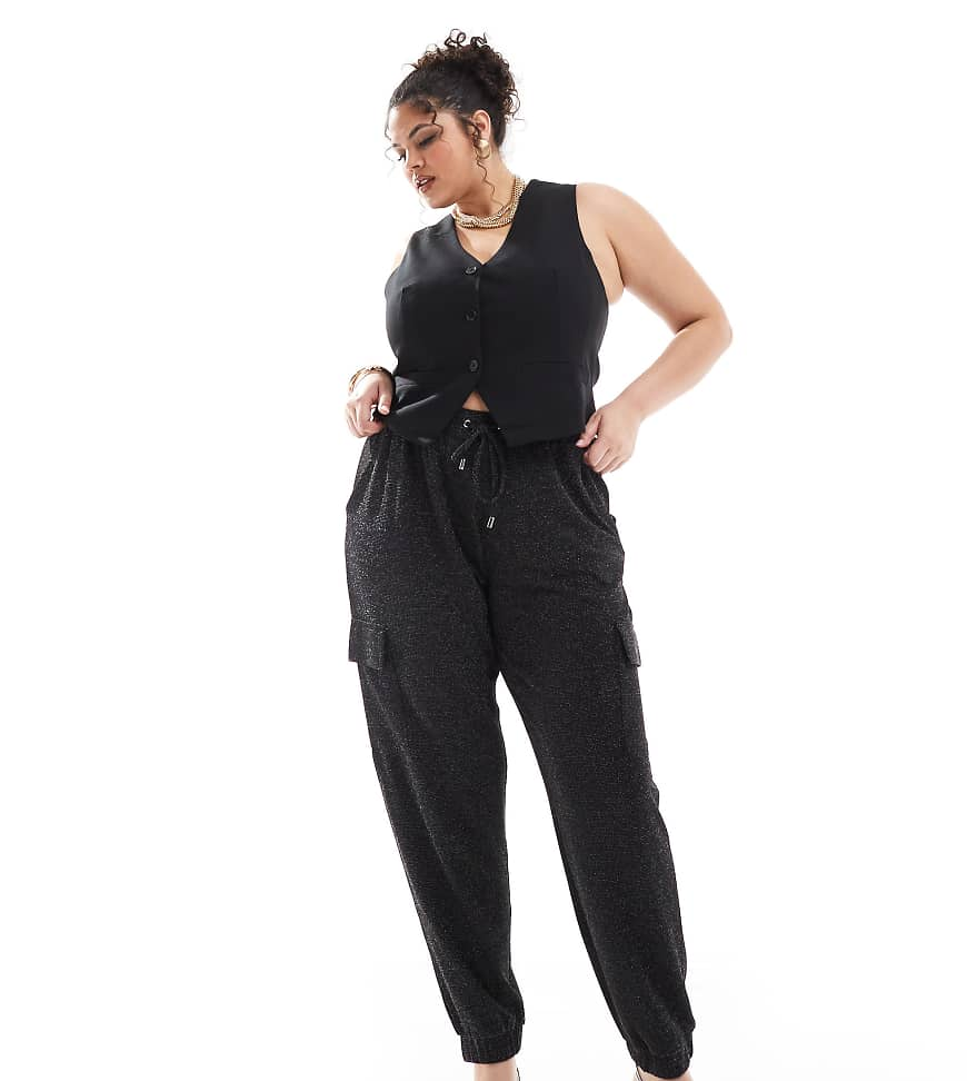 Yours cargo glitter harem pants in black