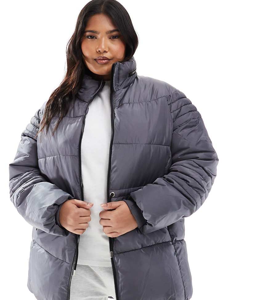 Yours padded jacket with dip hem in gray-Black