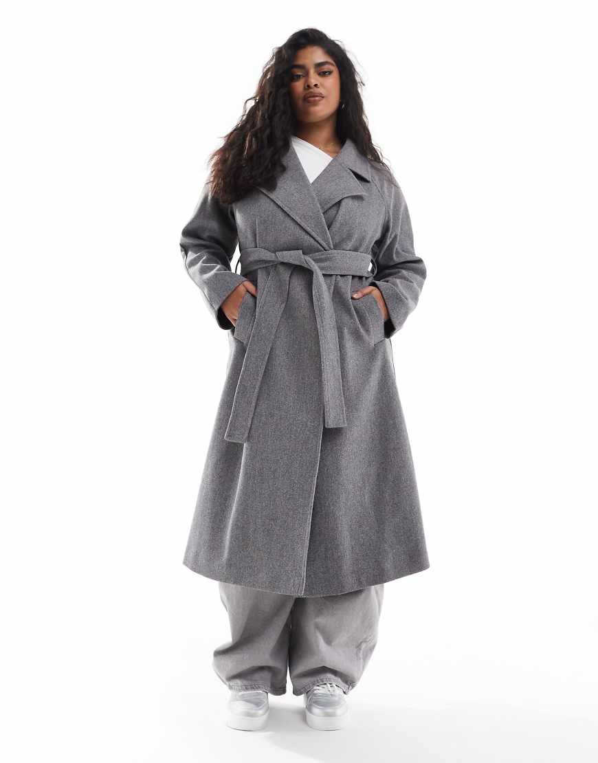 Yours wool look maxi coat in herringbone-Gray