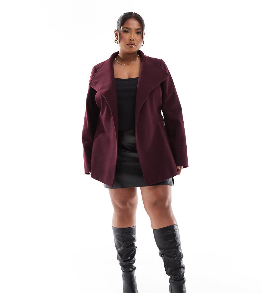 Yours wrap wool coat in berry burgundy-Red