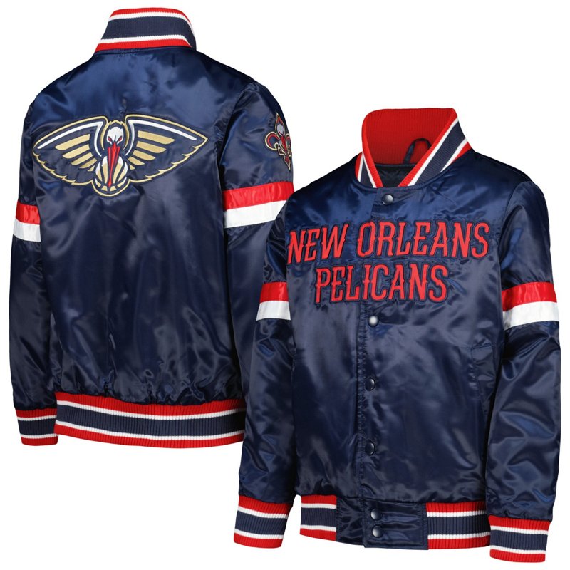 Youth Starter New Orleans Pelicans Home Game Varsity Satin Full-Snap Jacket Navy Blue, Small - NBA Outerwear Adult/Youth at Academy Sports