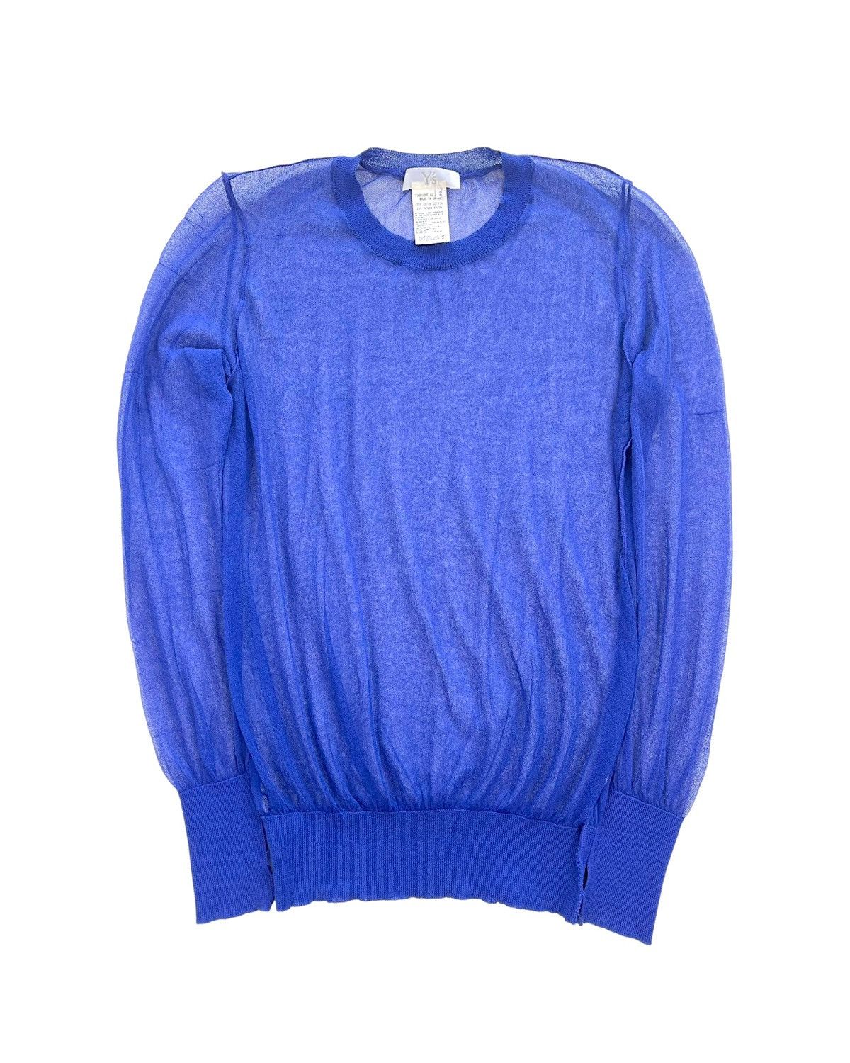 Y's Yohji Yamamoto Ss2013 Mesh Ribbed Long-Sleeve Top in Blue, Women's (Size Medium)