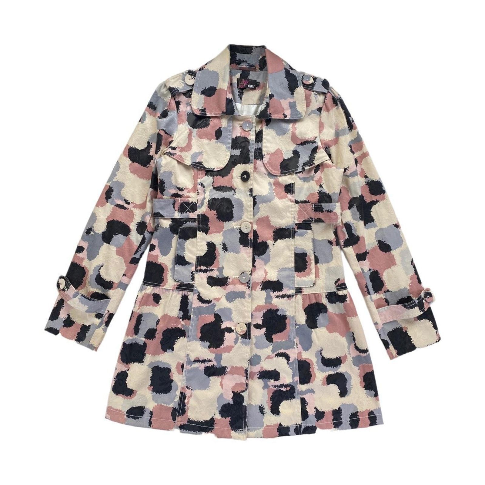 Yumi Abstract Print Single Breasted Trench Coat, Women's (Size Small)