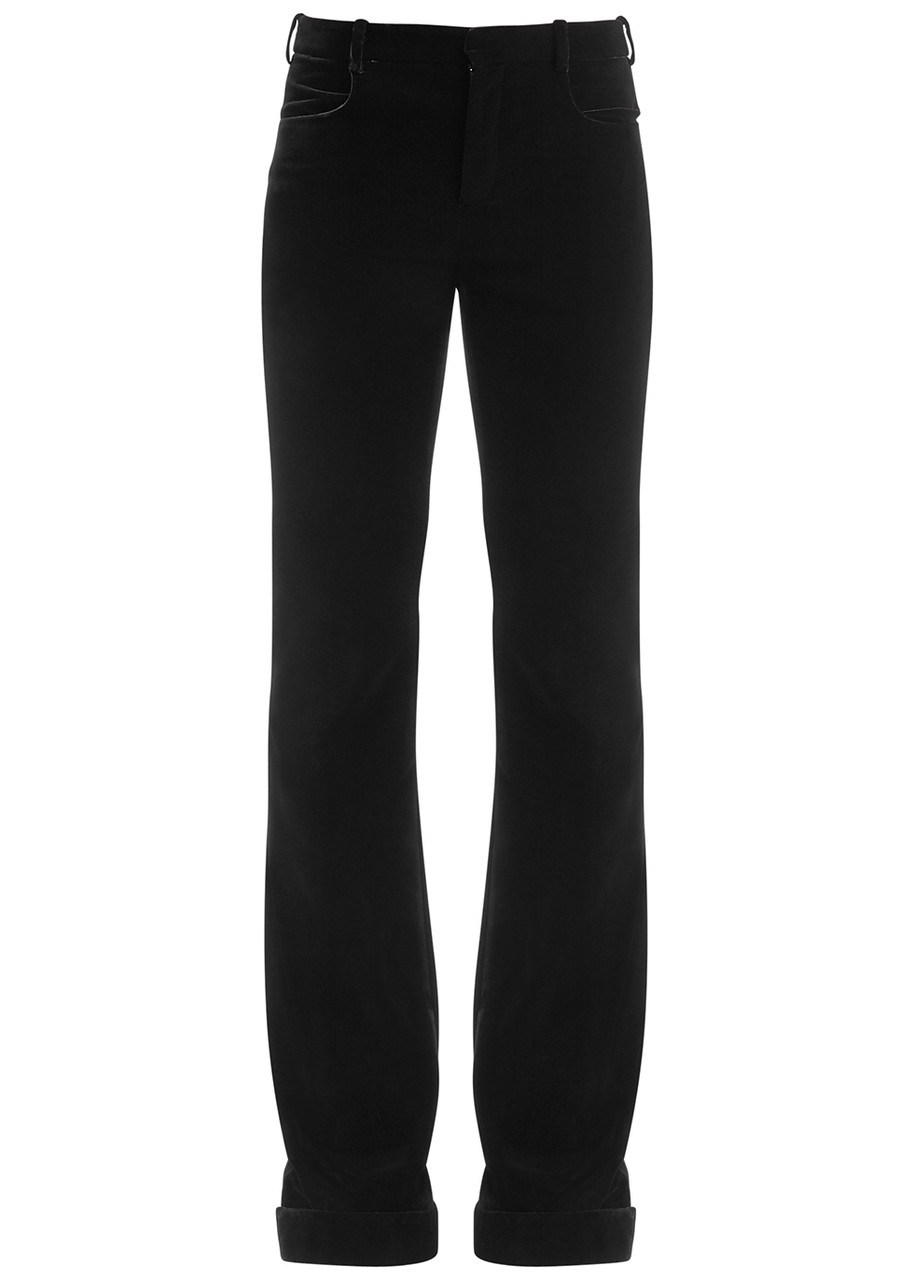 Yves Saint Laurent Black Flared Velvet Trousers - 10