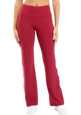 ZELOS Women's Mid Rise Medium Impact Bootcut Leggings, Red, XS