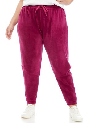 ZELOS Women's Plus Size Velvet Side Tape Joggers, 4X