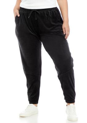 ZELOS Women's Plus Size Velvet Side Tape Joggers