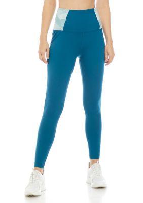 ZELOS Women's Velvet Side Leggings, Teal, XS