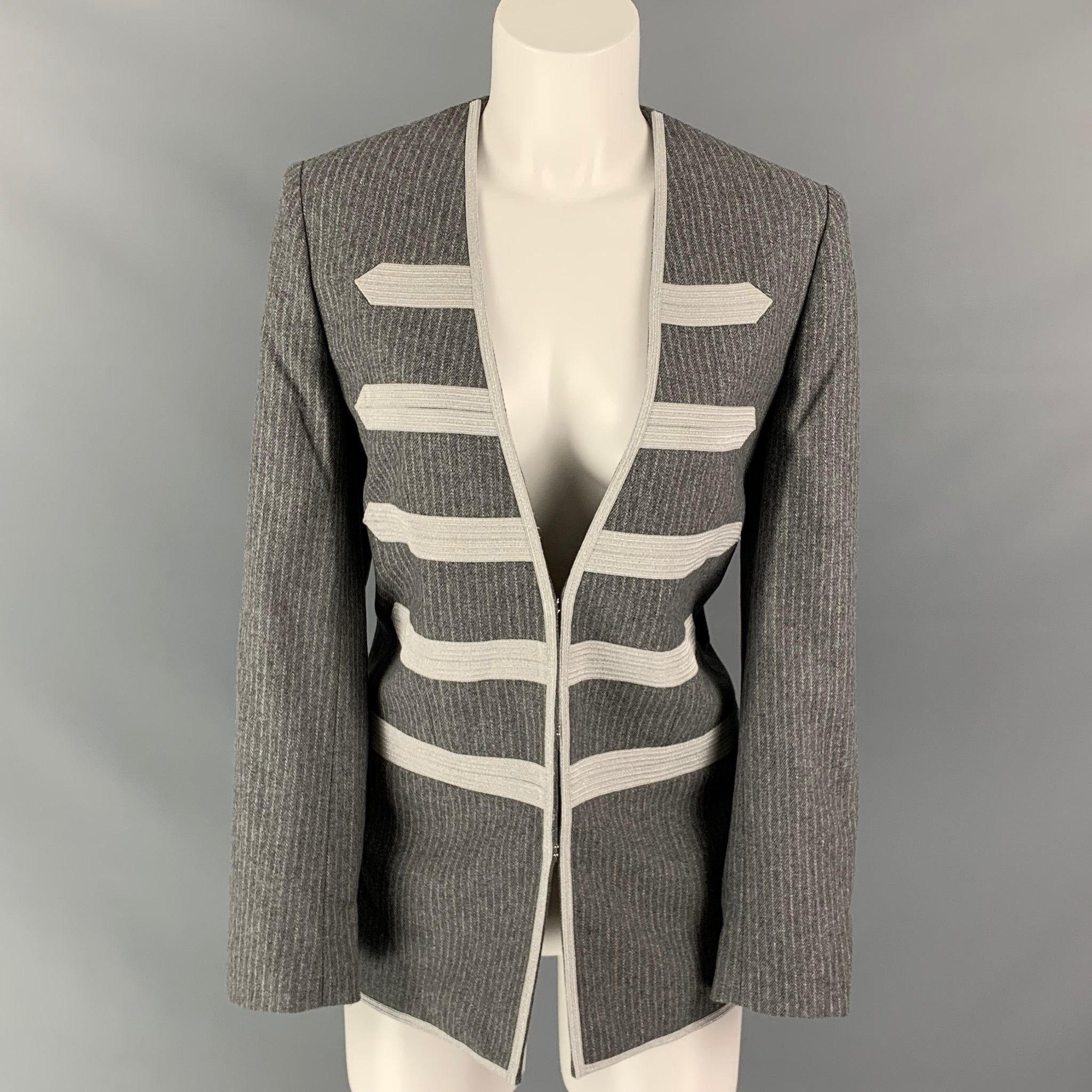 Zadig Voltaire Zadig & Voltaire Grey & Silver Wool Blend Pinstripe Military Coat, Women's (Size Small)