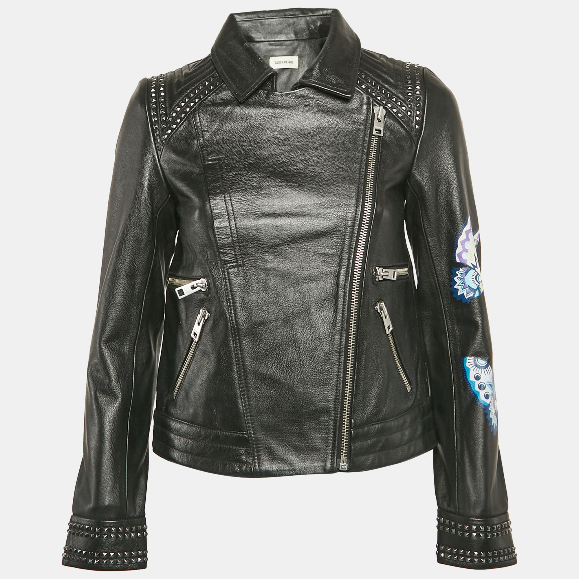 Zadig & Voltaire Black Painted Leather Kawai Biker Jacket XS