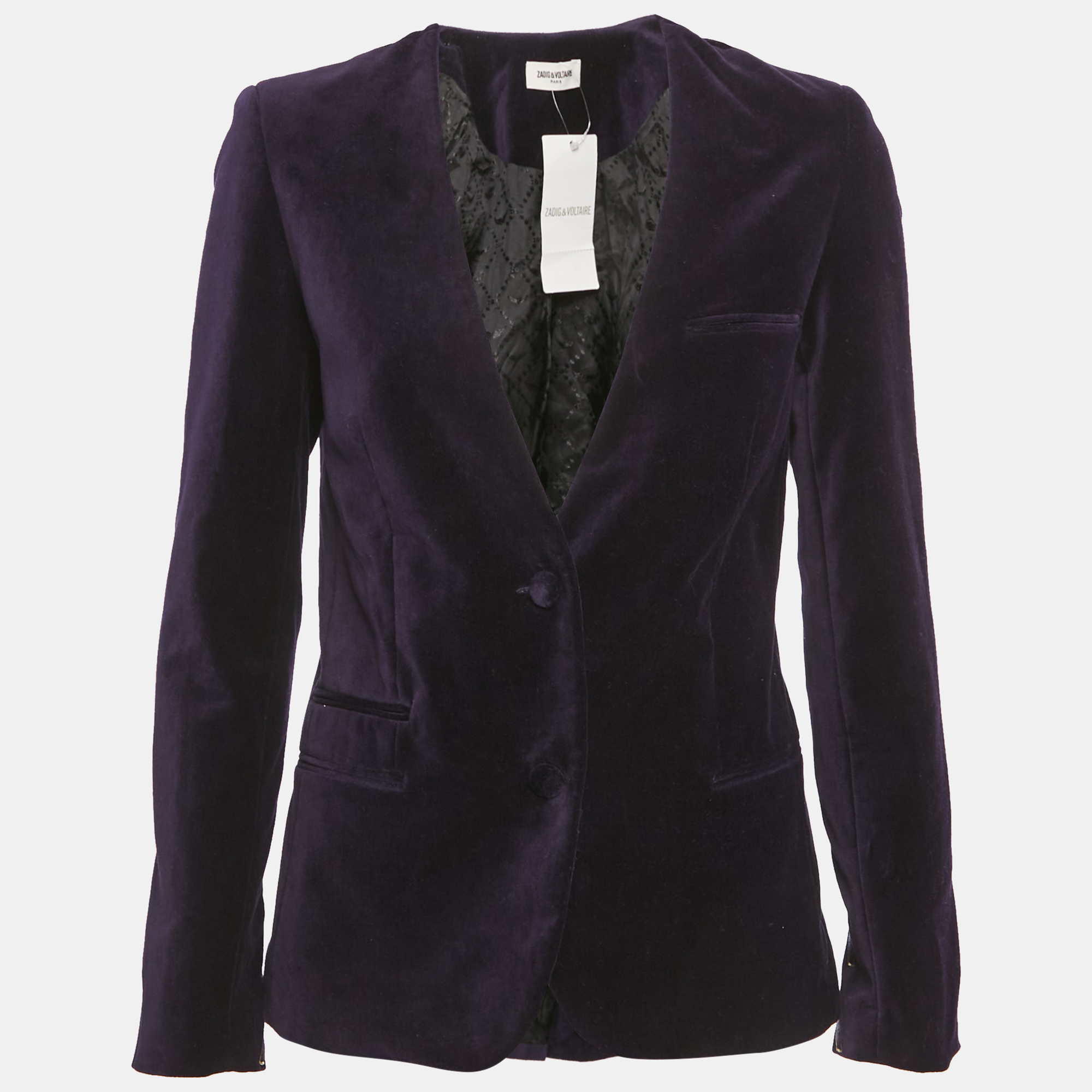 Zadig & Voltaire Dark Purple Embroidered Velvet Vadim Blazer M