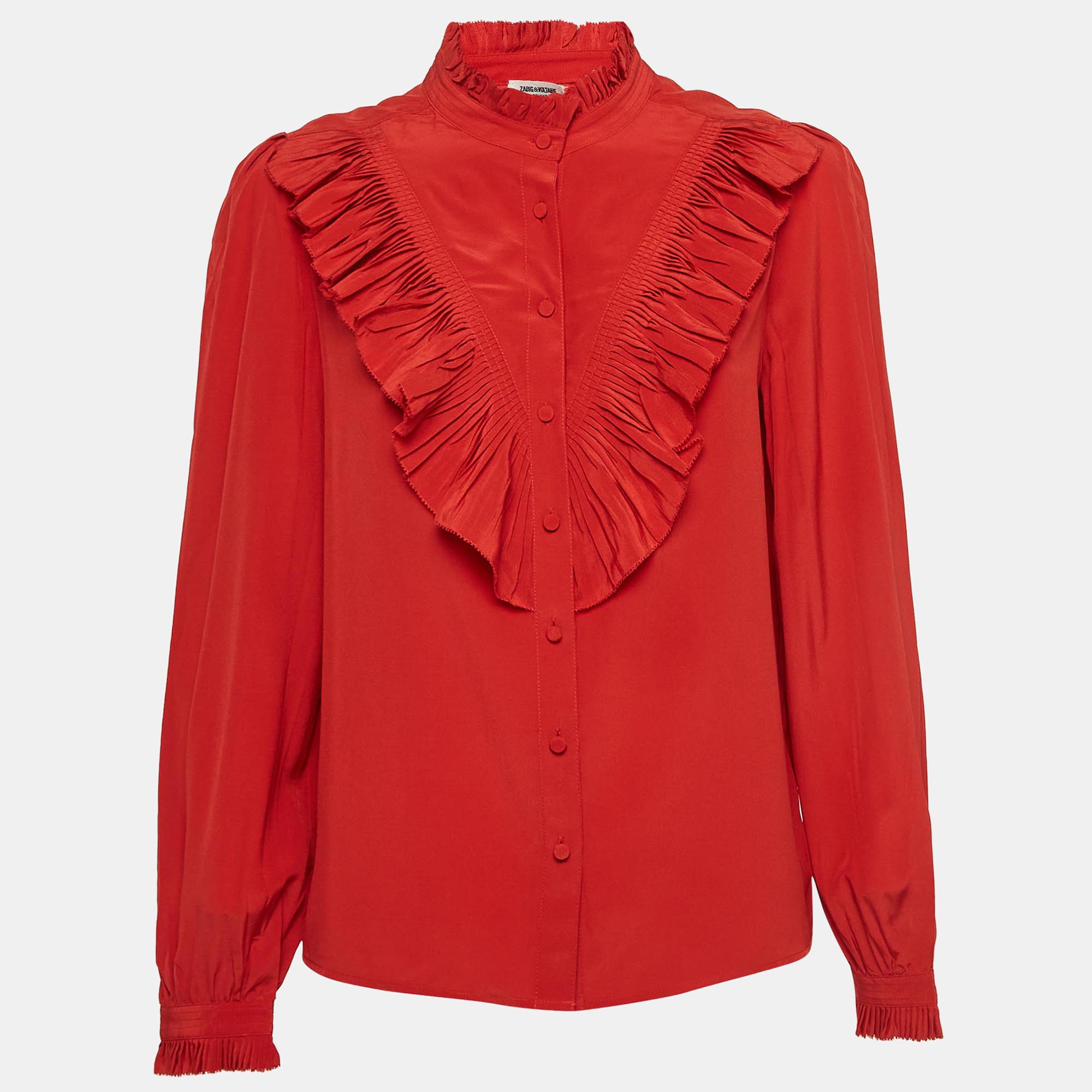 Zadig & Voltaire Red Silk Ruffled Taccora Shirt L