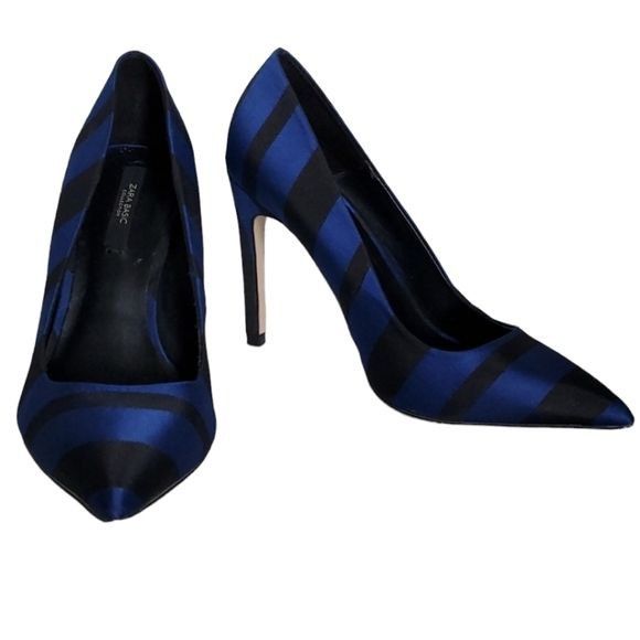 Zara Basic Stilettos Heels Pumps Shoes Pointed Toe Blue Blac in Blue Black, Women's (Size 5.5)