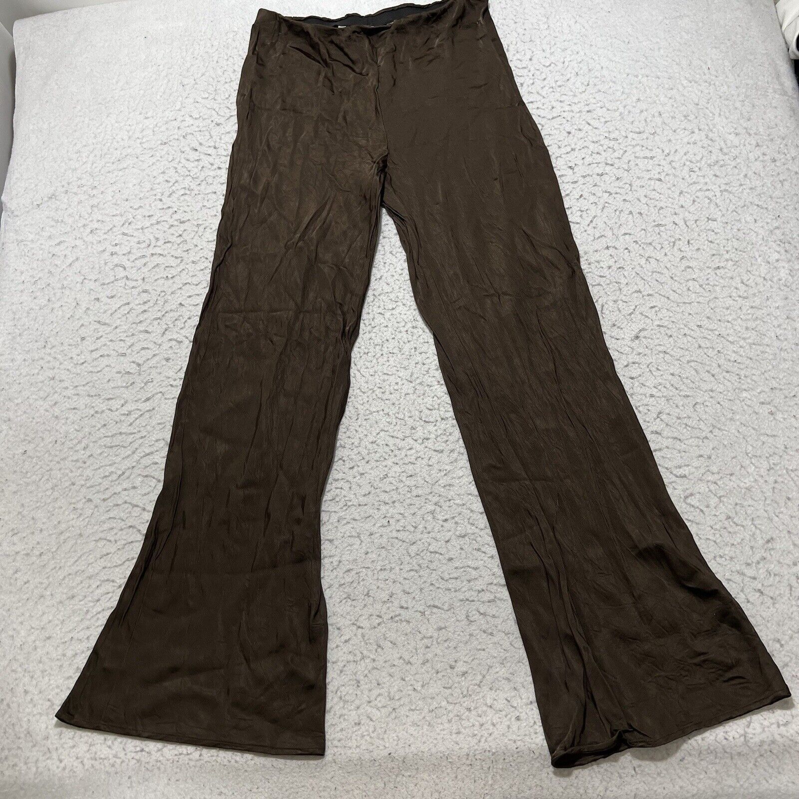 Zara High Waist Brown Flared Wide Leg Lightweight Pants, Women's (Size 28)