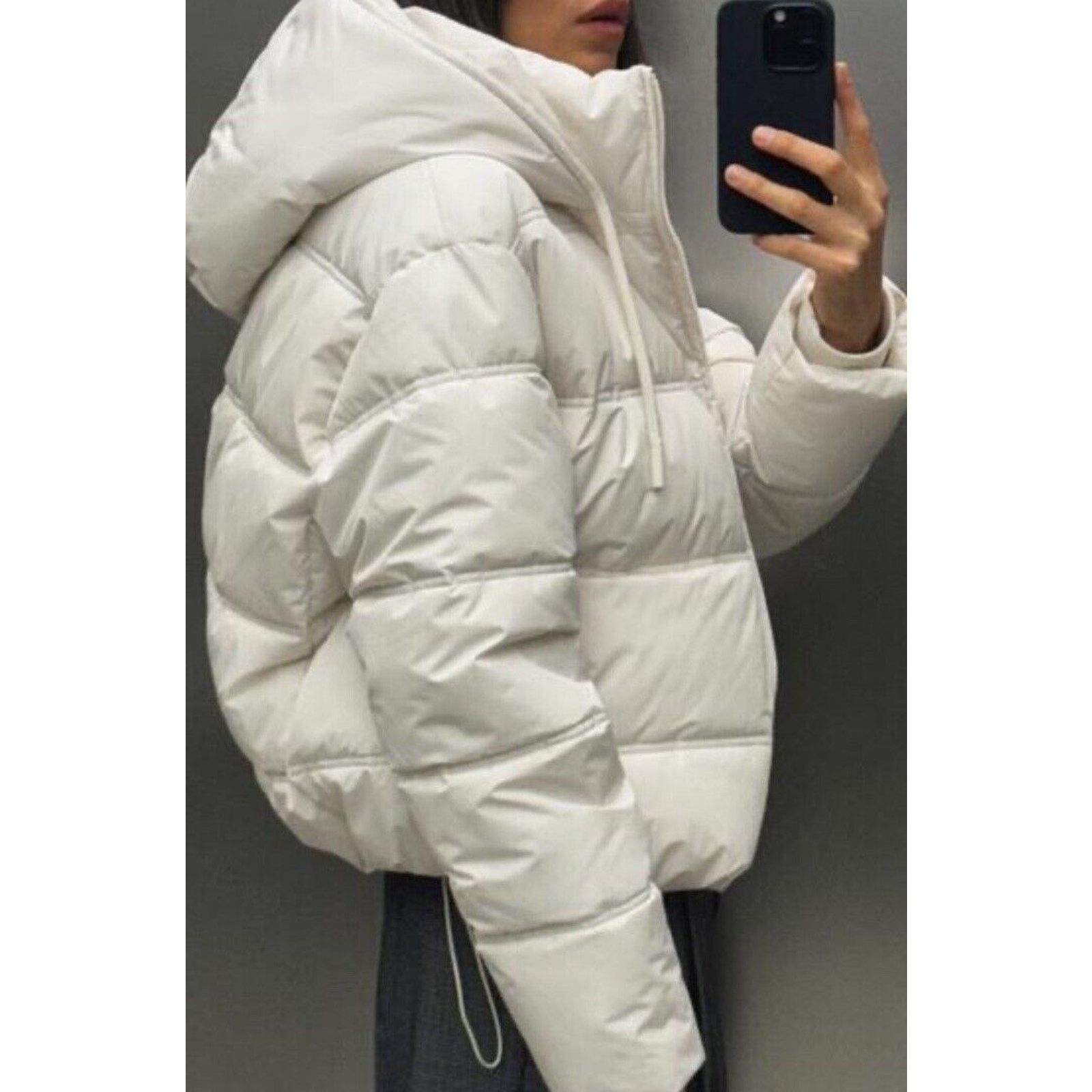 Zara Ski Snow High Neck Hooded Puffer Jacket Coat Ivory S in Cream, Women's (Size Small)