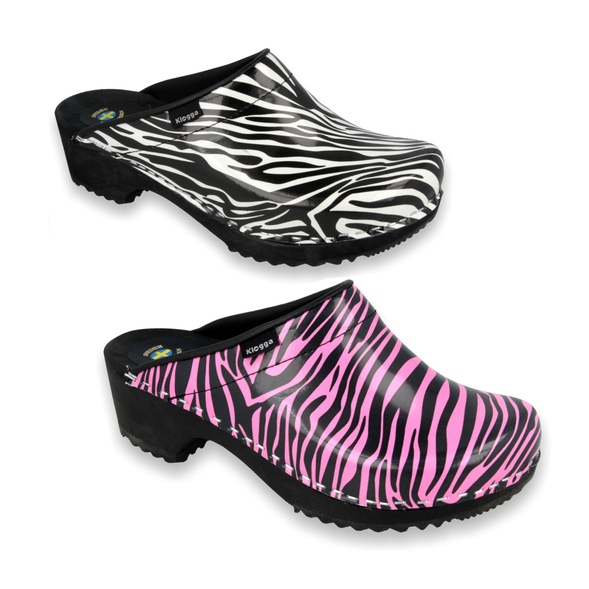 Zebra Klogga Quality Wooden Clogs Flowery Patent Leather Handmade Swedish Design Shoes For Women