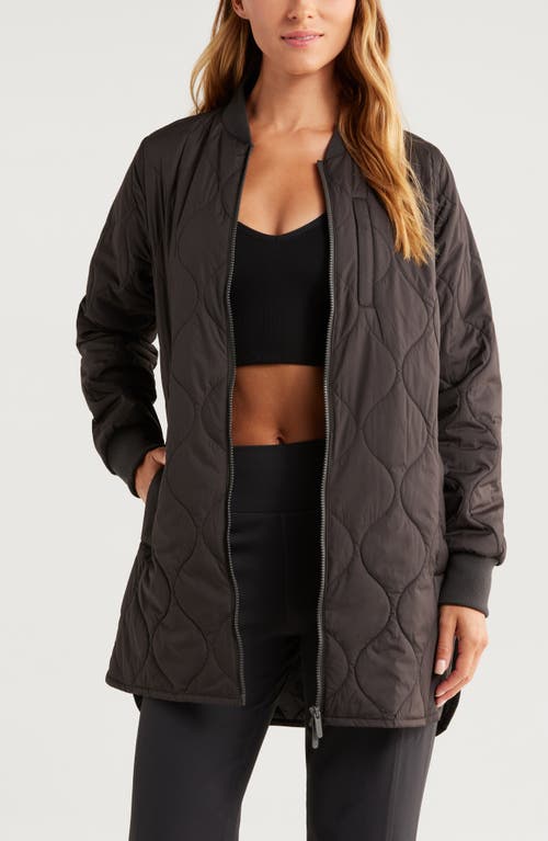 Zella Longline Onion Quilted Bomber Jacket in Black at Nordstrom, Size X-Small