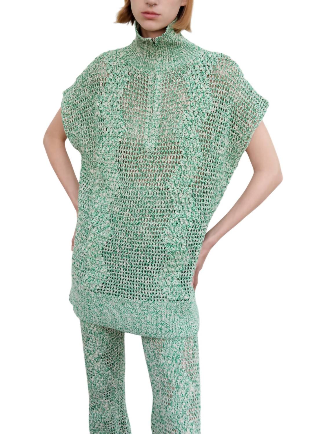 Zig Zag Tunic Top In Green