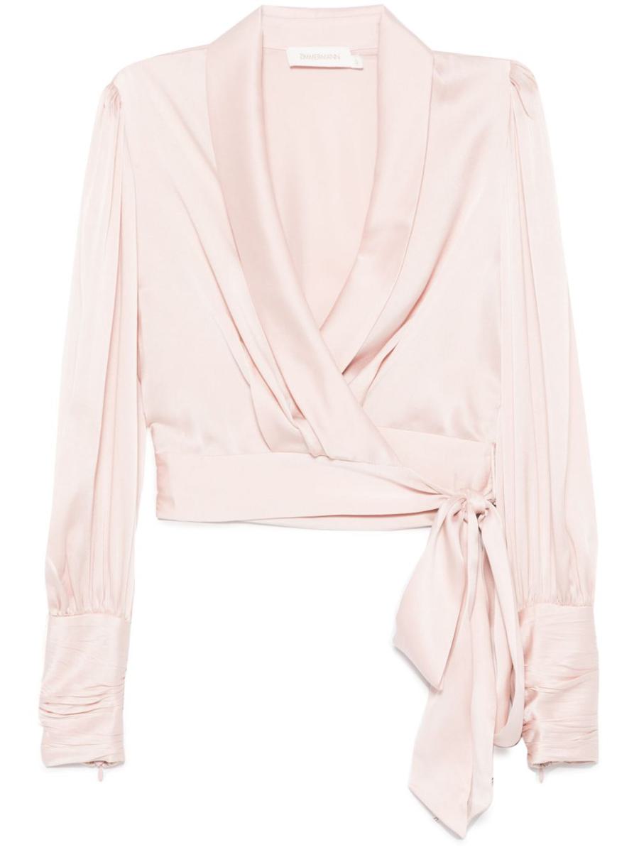 Zimmermann Blush Pink Silk Wrap Top With Waist Knot