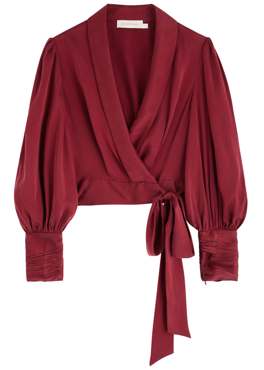 Zimmermann Cropped Silk-satin Wrap top - Bordeaux - 0P