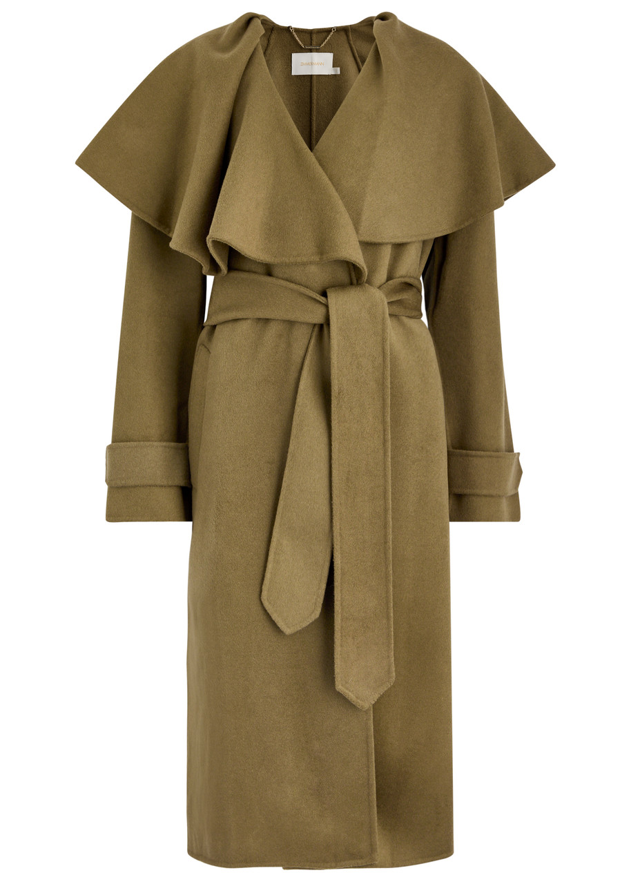 Zimmermann Crush Belted Cape-effect Wool-blend Coat - Olive - 0 (UK 8 / S)