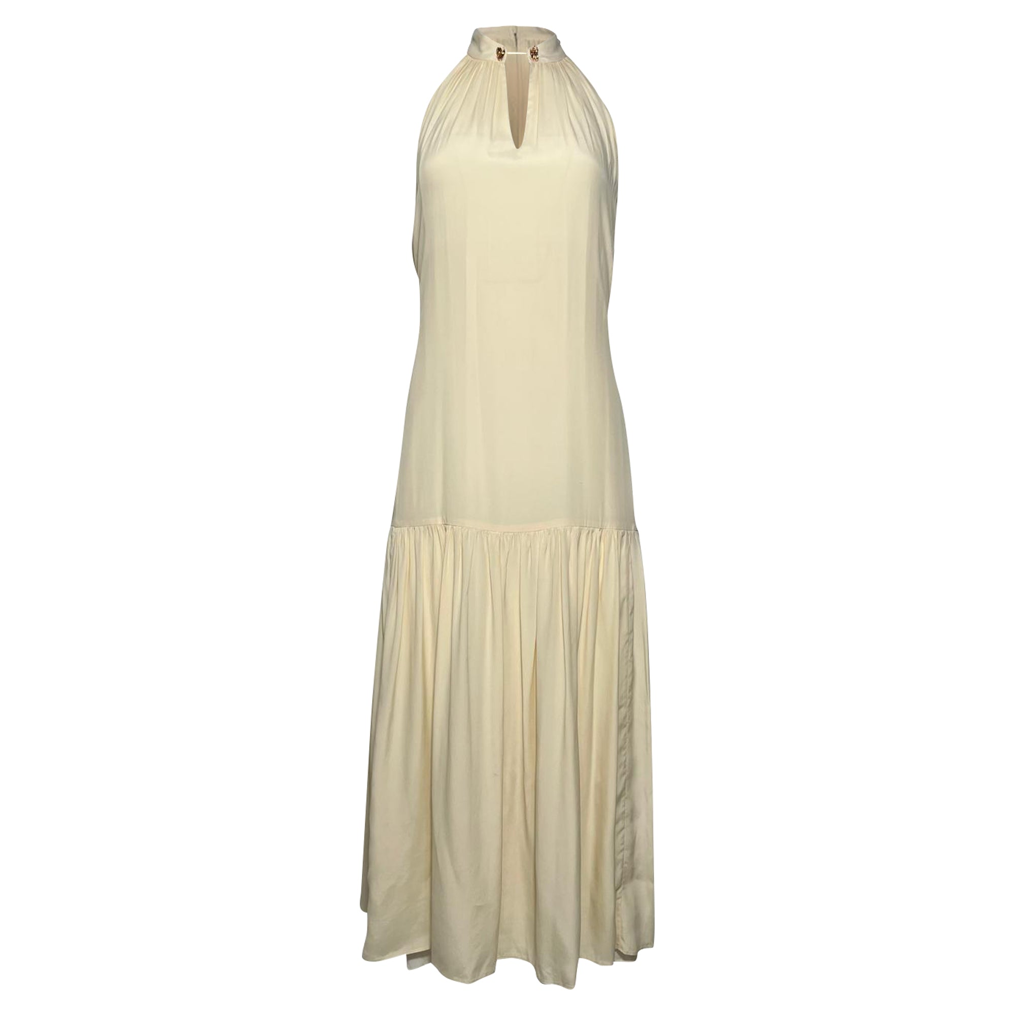 Zimmermann Embellished Collar Midi Halter Neck Dress in Ivory Viscose